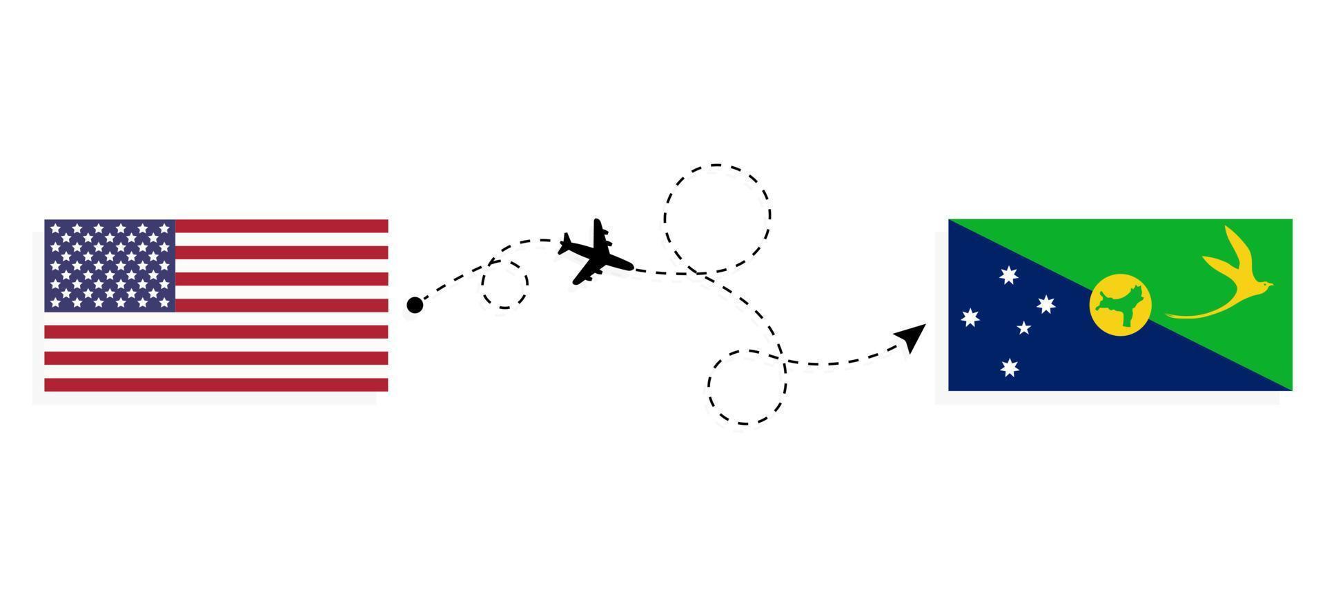 flyg och resa från USA till jul ö förbi passagerare flygplan resa begrepp vektor