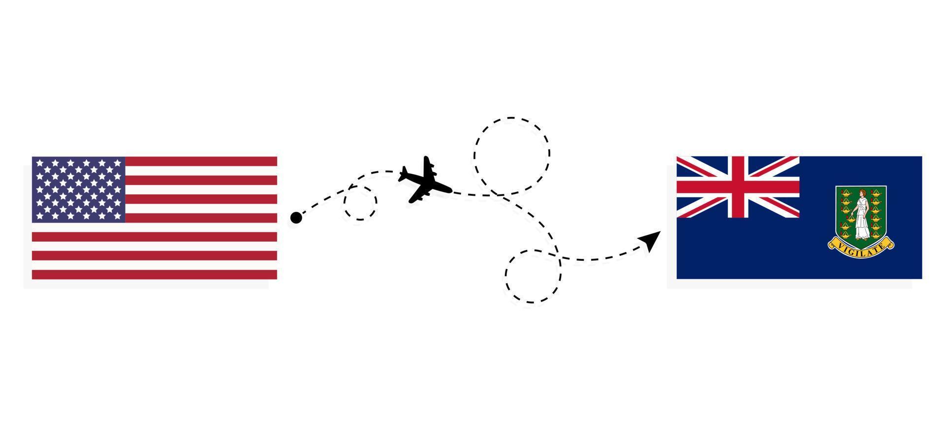 flug und reise von den usa zu den britischen jungferninseln mit dem reisekonzept des passagierflugzeugs vektor