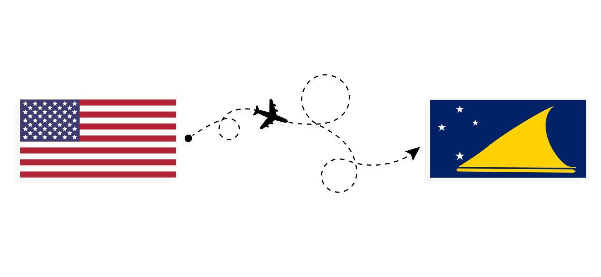 flug und reise von den usa nach tokelau mit dem reisekonzept des passagierflugzeugs vektor