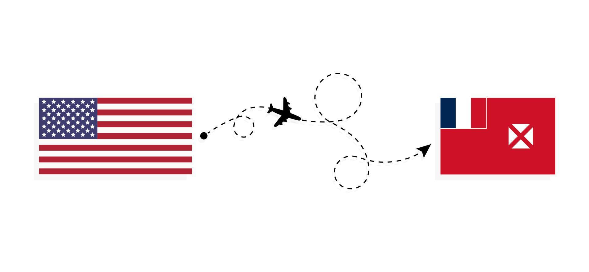 flyg och resa från USA till wallis och futuna förbi passagerare flygplan resa begrepp vektor