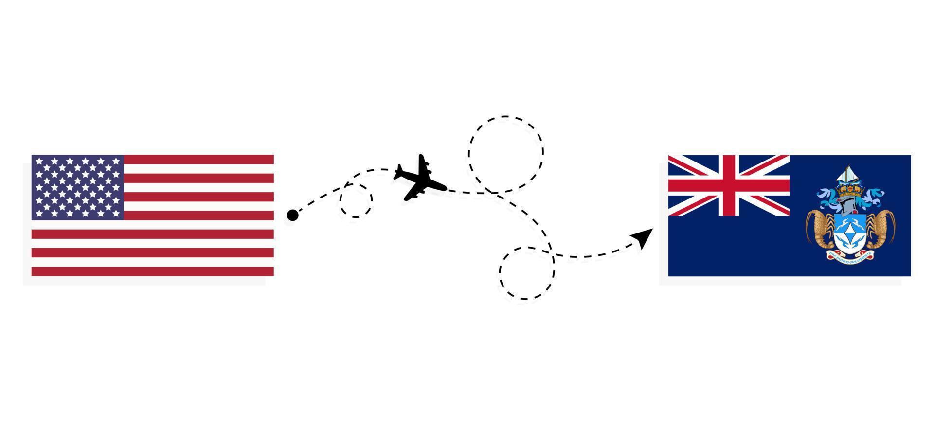 flug und reise von den usa nach tristan da cunha mit dem reisekonzept des passagierflugzeugs vektor