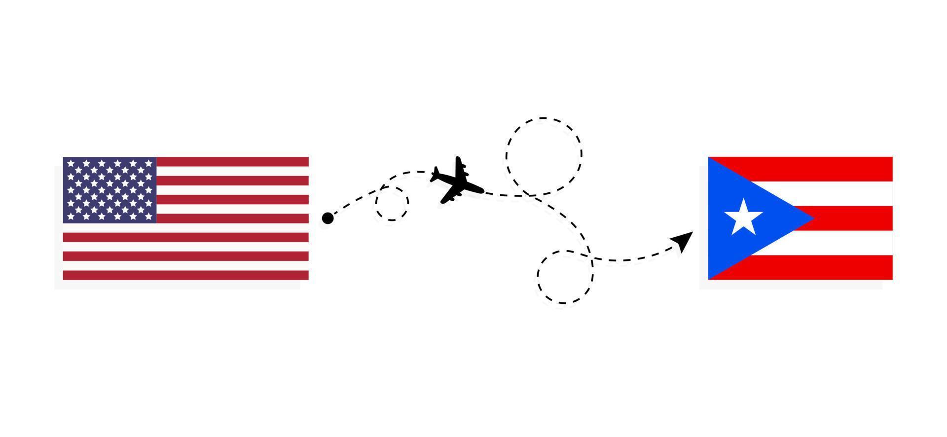 flug und reise von den usa nach puerto rico mit dem reisekonzept des passagierflugzeugs vektor