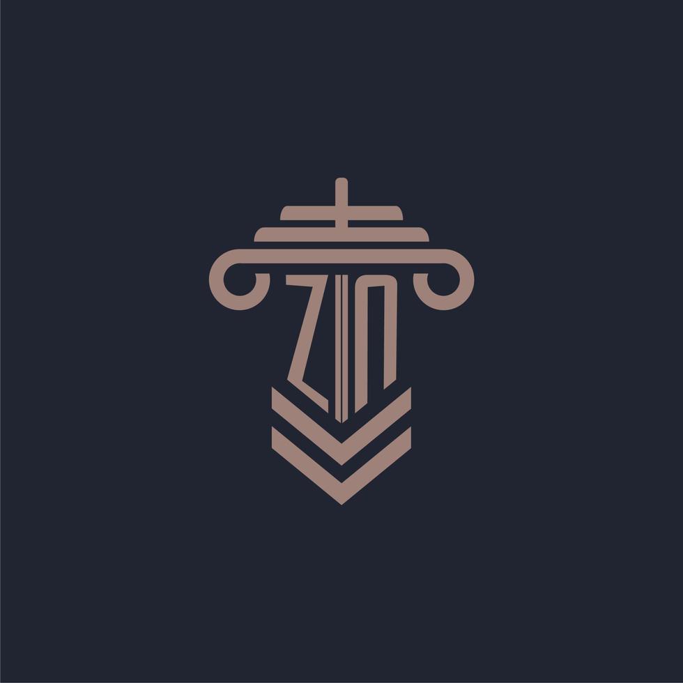 zn Anfangsmonogramm-Logo mit Säulendesign für Anwaltskanzlei-Vektorbild vektor