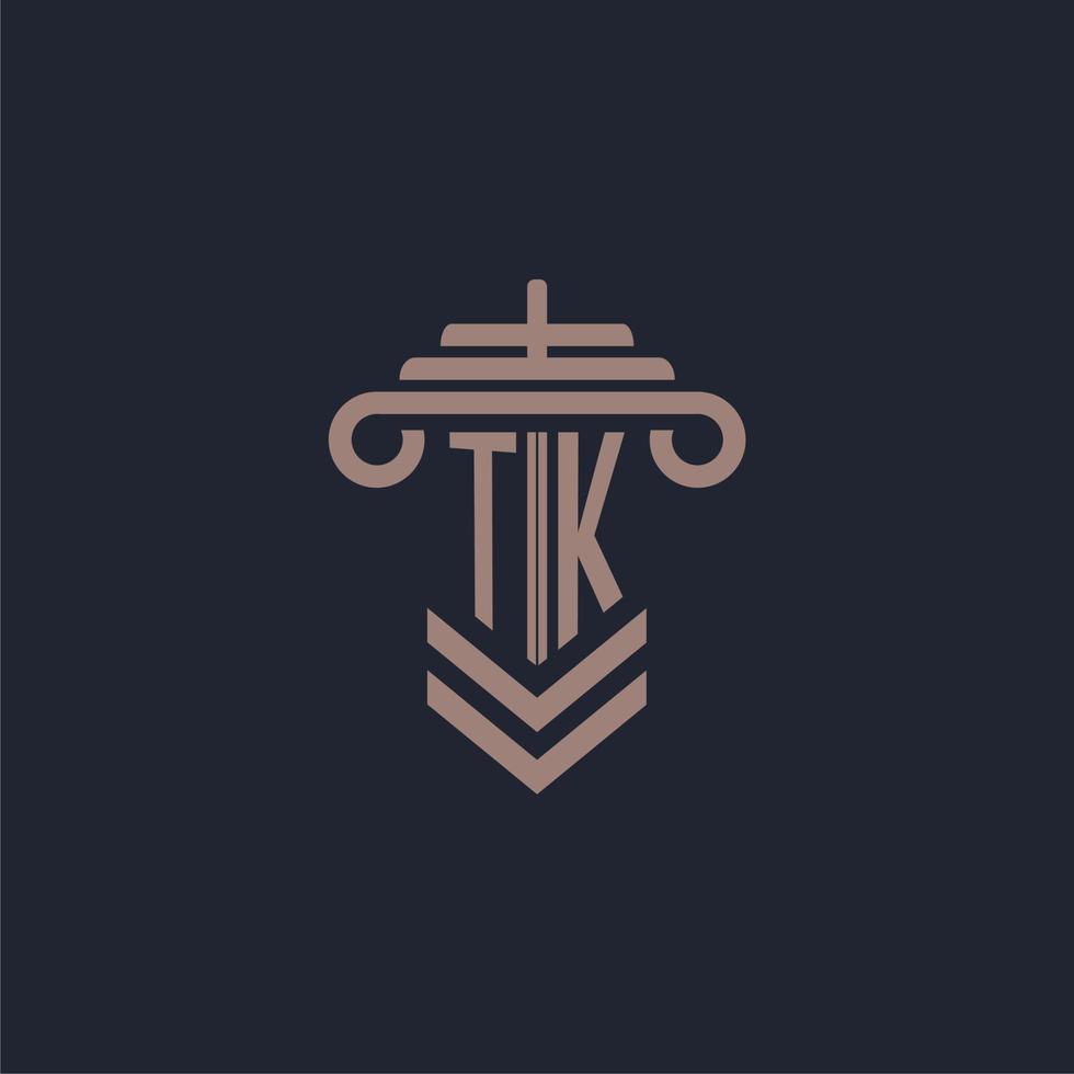 tk Anfangsmonogramm-Logo mit Säulendesign für Anwaltskanzlei-Vektorbild vektor