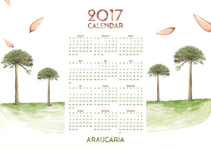 Araucaria Kalender 2017 Akvarellvektor vektor