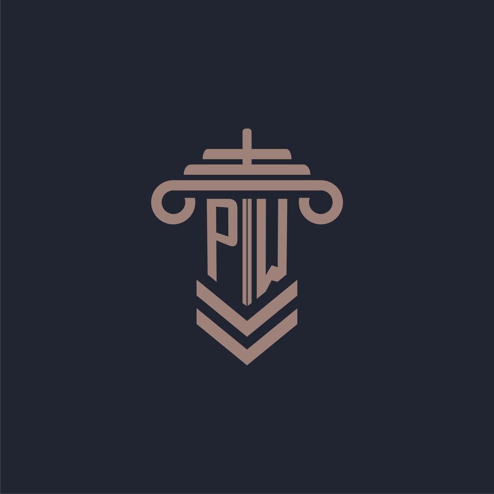pw första monogram logotyp med pelare design för lag fast vektor bild