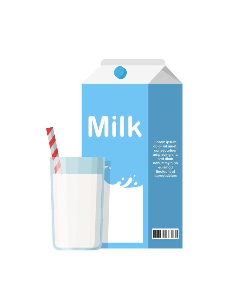 glas av mjölk med gavel topp paket stänga upp. ko mjölk kartong och mjölk kopp isolerat på vit bakgrund vektor