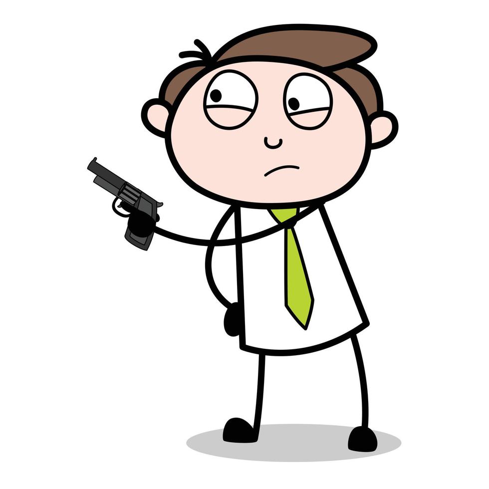 tillgång av en ung affärsman tecknad serie karaktär bärande en pistol vektor