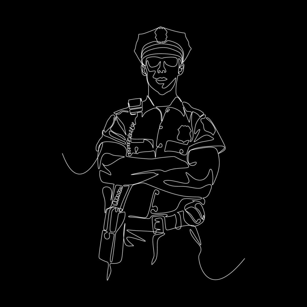 eine durchgehende einzelne gezeichnete Kunstlinie Minimalismus Doodle Hand Charakter Rettungsschwimmer Rettungspolizist Militär in Sommeruniform. Sicherheitskonzept. vektor