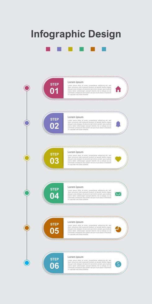 sechs Schritte bunte abstrakte Business-Infografik-Vorlage vektor