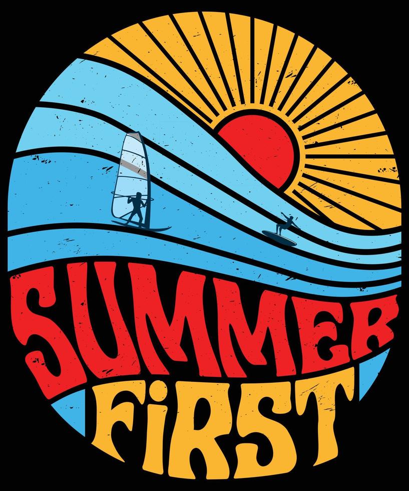 sommar först t-shirt design vektor för skriva ut. vektor grafik för kläder t-shirt