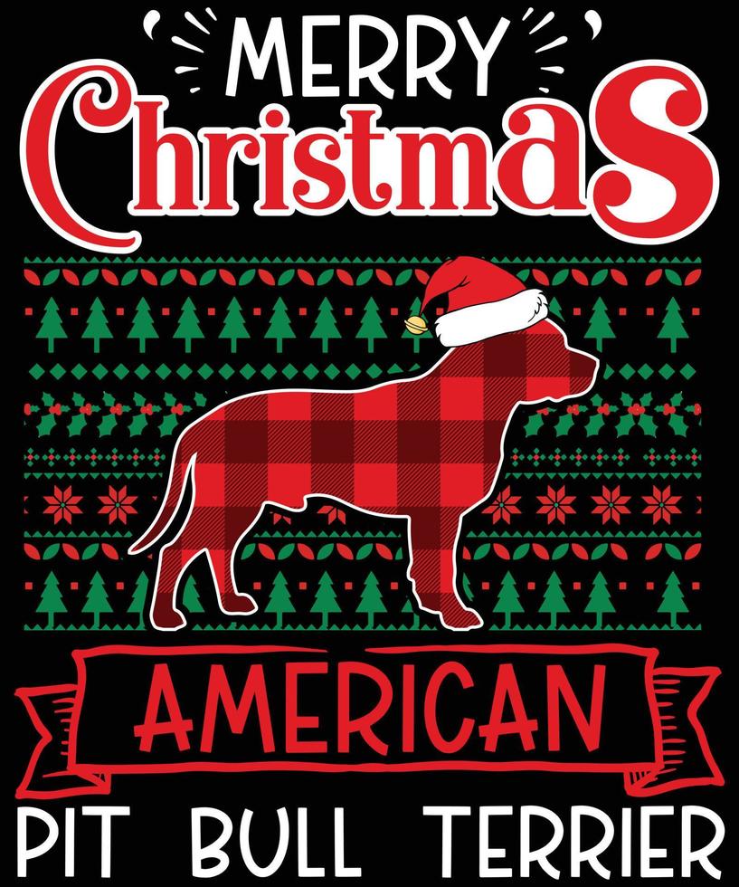 Frohe Weihnachten American Pit Bull Terrier Typografie Vektor T-Shirt-Designs für die Weihnachtsfeiertage in den USA finden am 25. Dezember statt. Weihnachtshund, Wein-Bier-Liebhaber-Design.