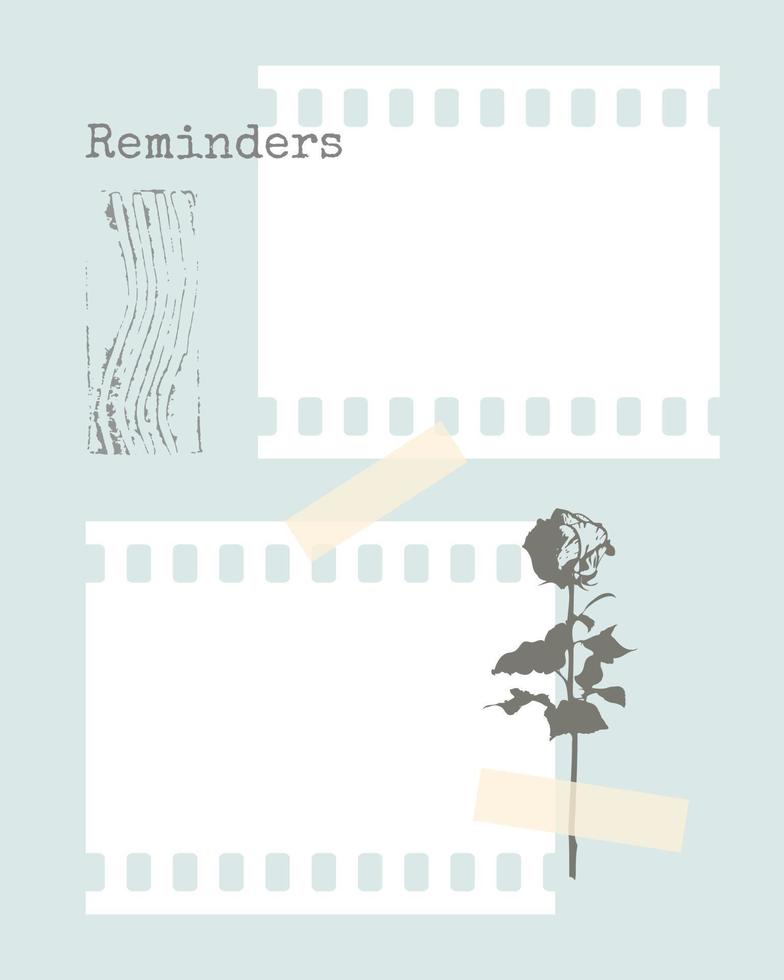 påminnelse planerare mall årgång collage tom med växter, tom för anteckningar till do lista, planerare, idéer. vektor