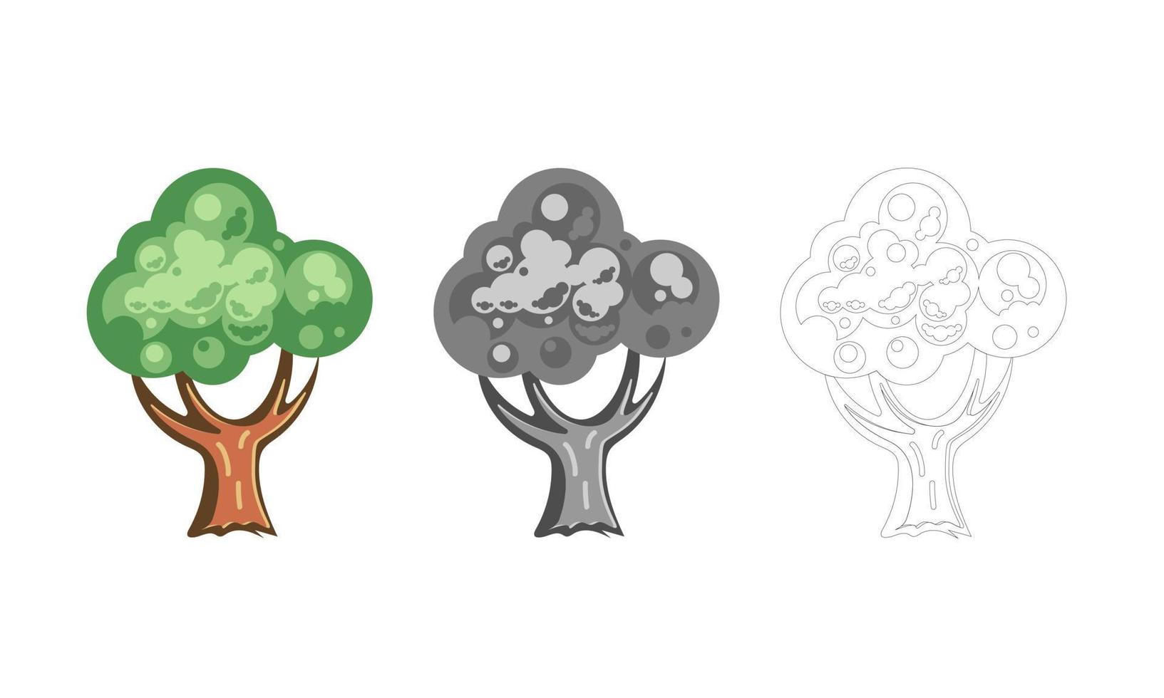träd uppsättning färgrik silhuett och översikt vektor illustration element symbol mall