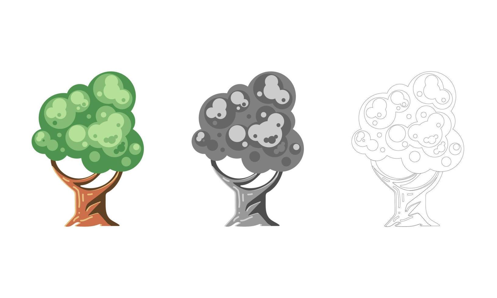 träd uppsättning färgrik silhuett och översikt vektor illustration element symbol mall