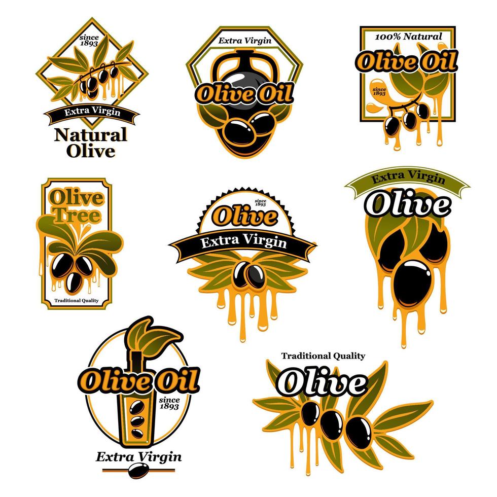 Markenzeichensatz für Olivenöl-Premiumprodukte vektor