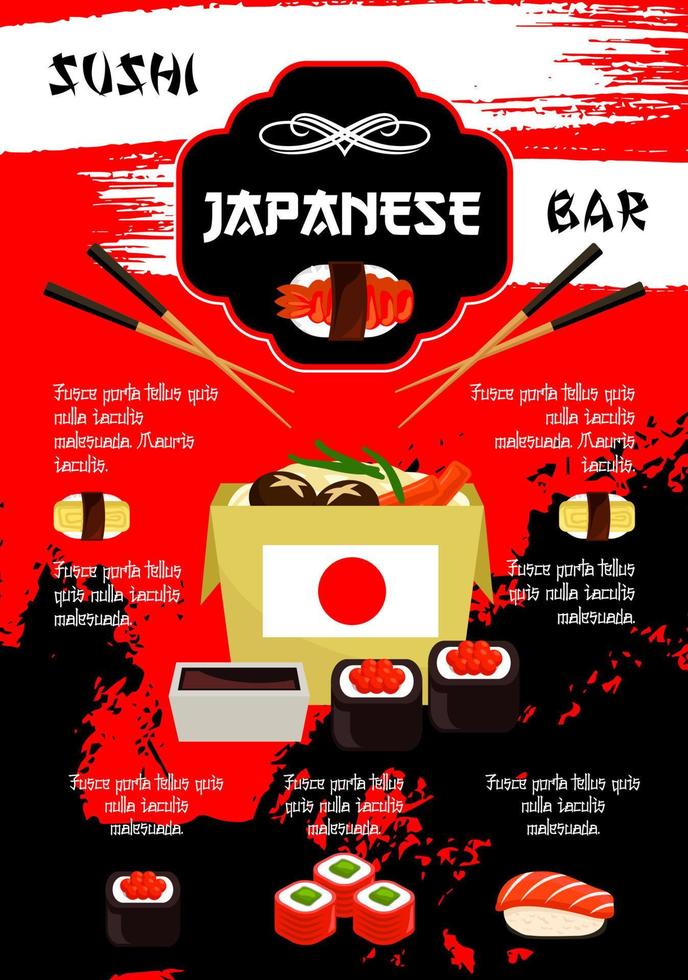 japansk restaurang eller sushi bar vektor affisch