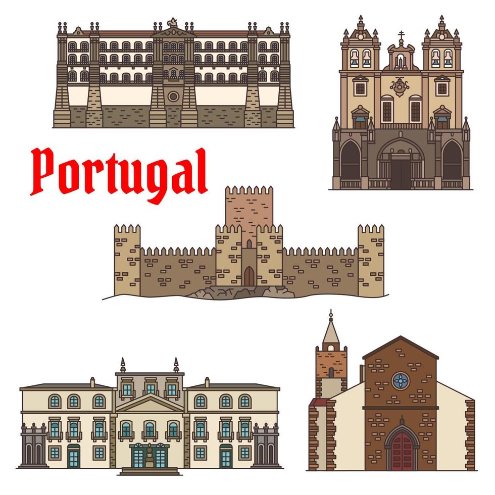 resa syn av portugisiska arkitektur ikon uppsättning vektor
