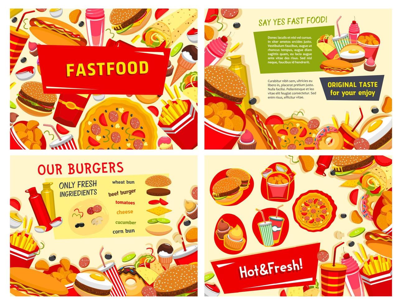 Vektor-Fastfood-Poster für Fast-Food-Restaurant vektor