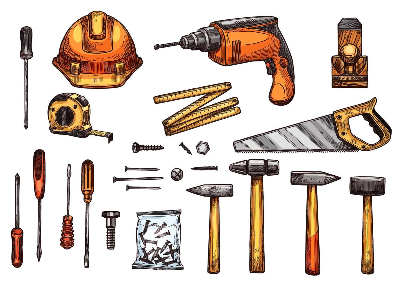 vektor skiss ikoner av arbete verktyg