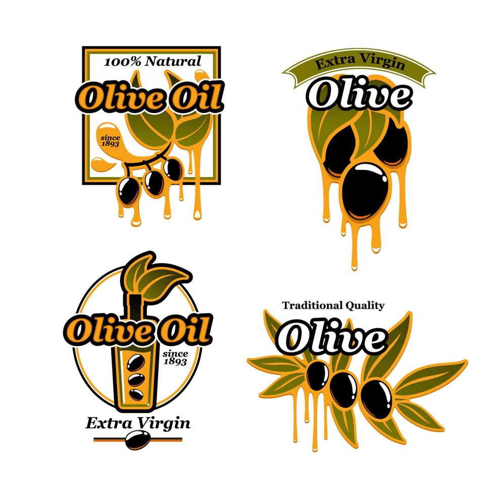 oliv olja vektor ikoner och färsk grön oliver
