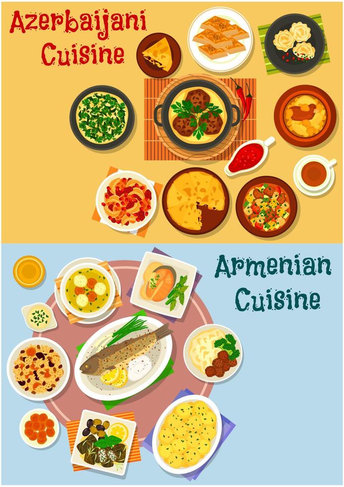 armeniska och azerbajdzjanska kök ikon uppsättning design vektor