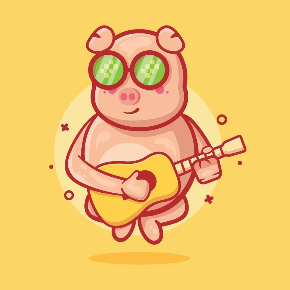 cooles schweintiercharaktermaskottchen, das gitarre spielt, isolierte karikatur im flachen stildesign vektor