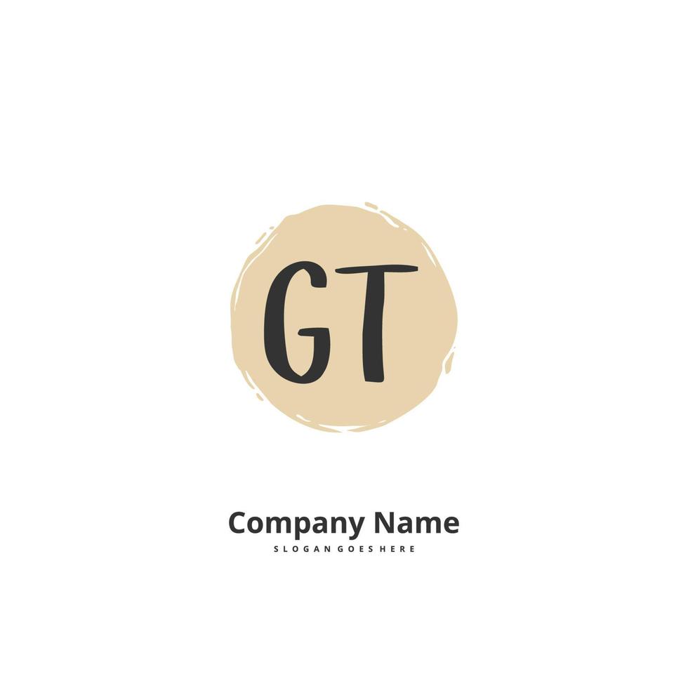 gt-anfangshandschrift und signaturlogodesign mit kreis. schönes design handgeschriebenes logo für mode, team, hochzeit, luxuslogo. vektor