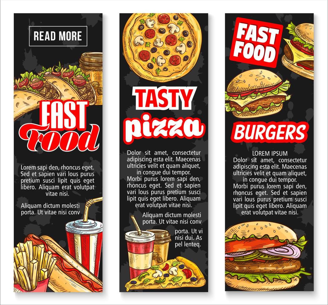 Fast-Food-Mittagessen mit Getränkebannern vektor