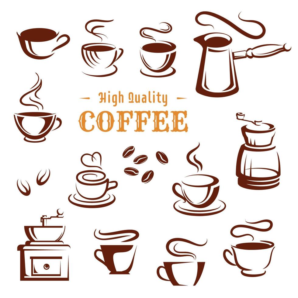 vektor ikoner uppsättning av kaffe koppar och tillverkare