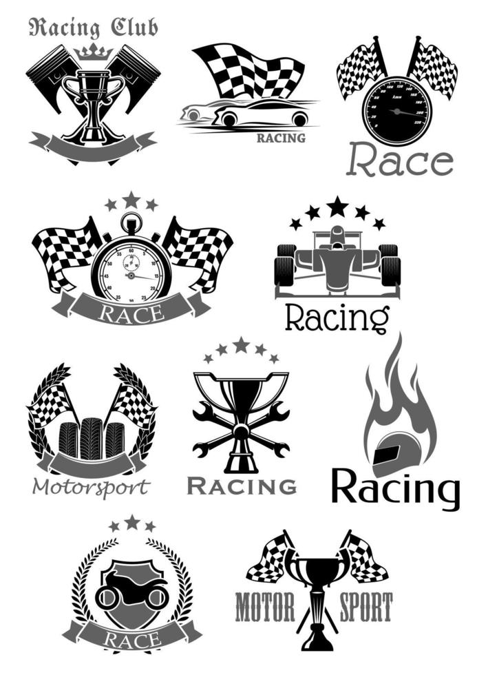 autorennen oder sport motor racing club vektorsymbole vektor