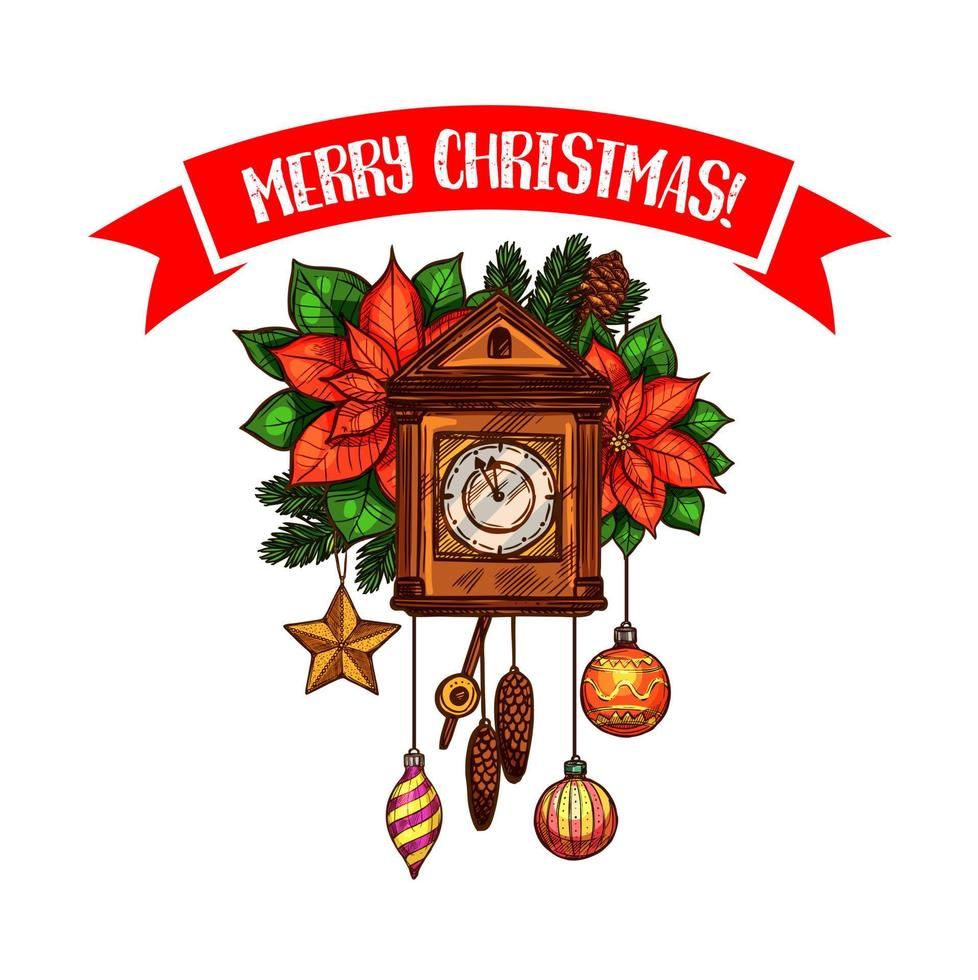 Frohe Weihnachten Gruß Vektor Uhr Skizzensymbol