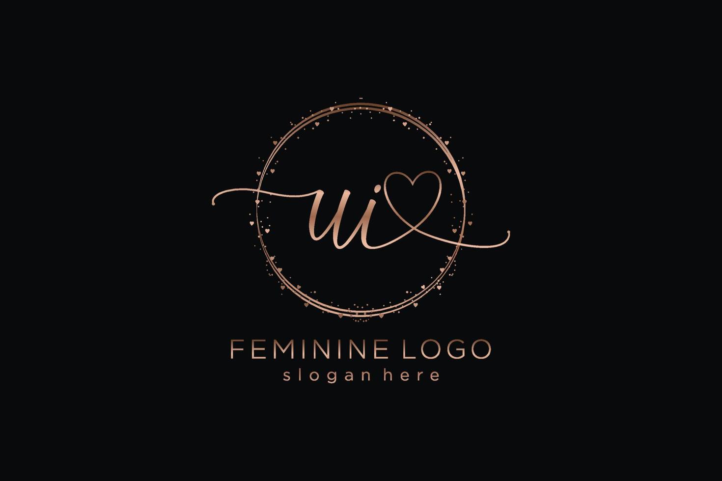 första ui handstil logotyp med cirkel mall vektor logotyp av första bröllop, mode, blommig och botanisk med kreativ mall.