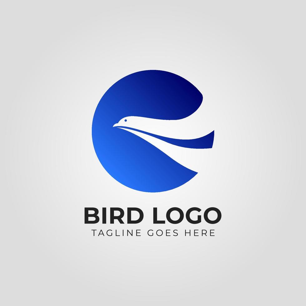 lutning blå cirkel med fågel i negativ Plats professionell vektor logotyp