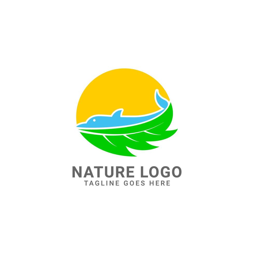 Blatt, Fisch und Sonne natürliches Vektor-Logo-Design für Naturpflege oder Ökotourismus-Reisebüro vektor