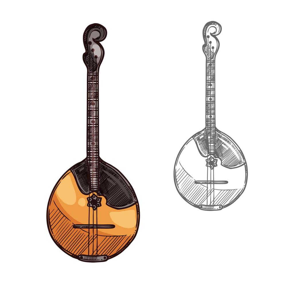 domra eller mandolin skiss ryska musik instrument vektor