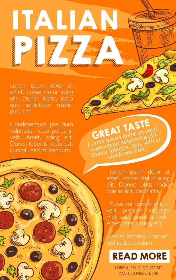 vektor affisch av italienska pizza skiss snabb mat