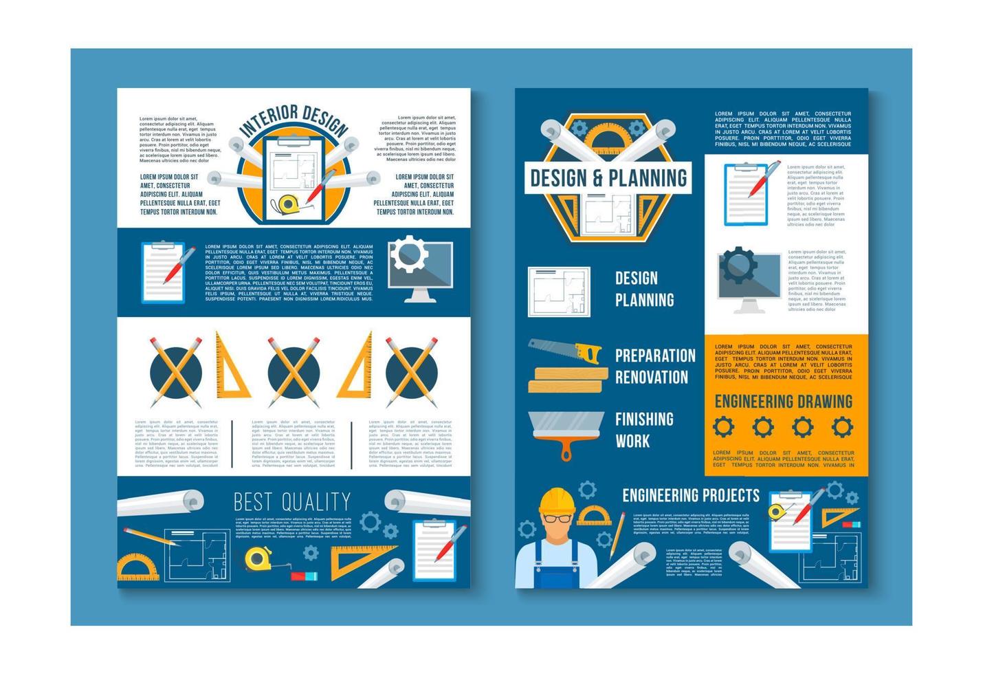 Hochbau, Innenarchitektur-Poster-Set vektor