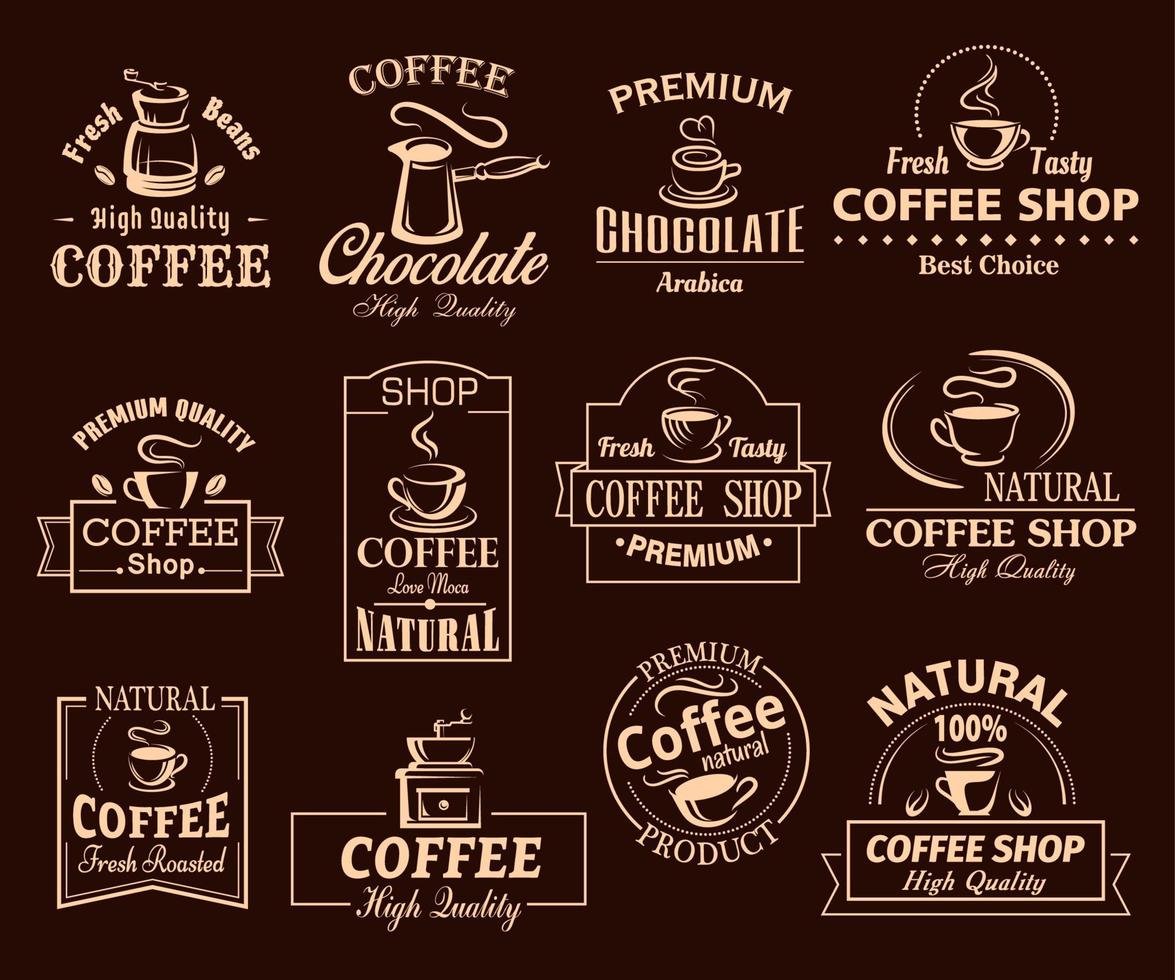 Kaffeetassen-Etikettenset für Café- und Ladendesign vektor