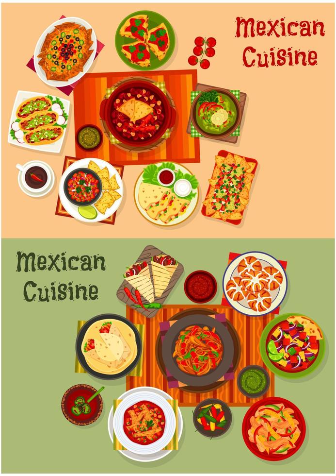 mexikansk kök nationell middag maträtter ikon uppsättning vektor