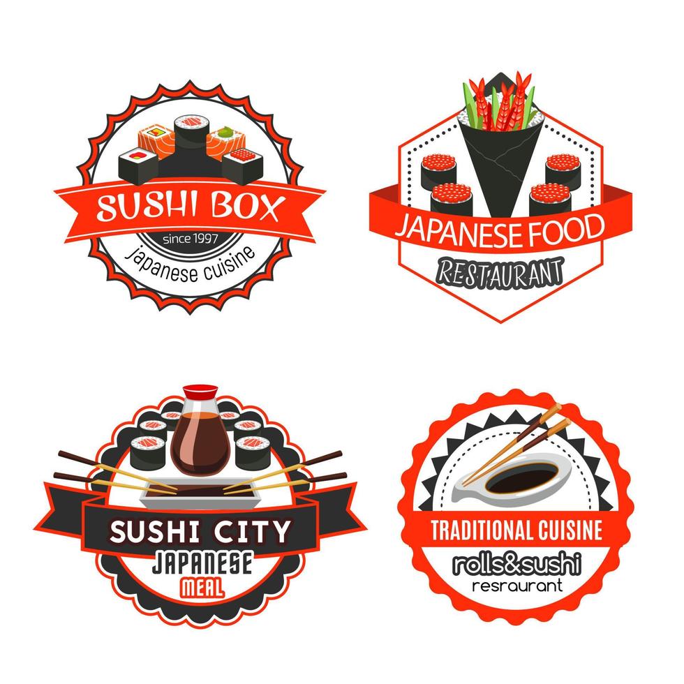 sushi, japansk mat isolerat bricka uppsättning design vektor
