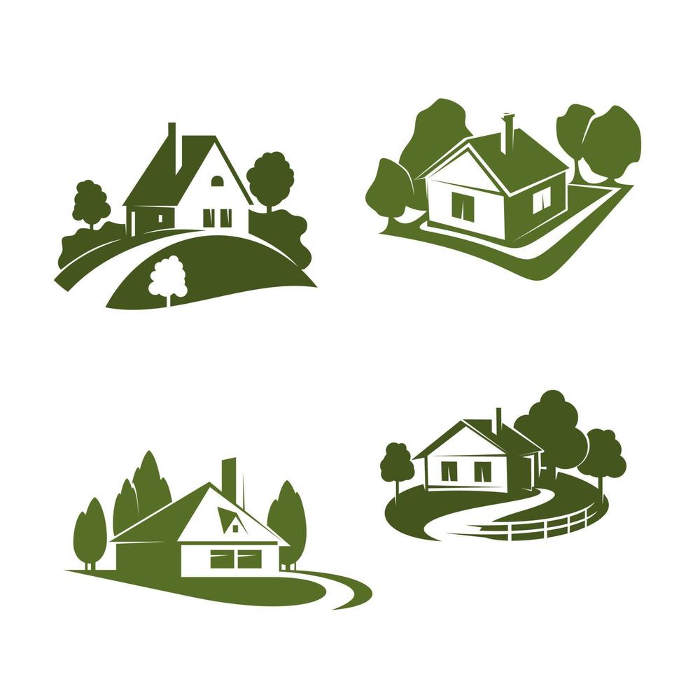 grön eco hus ikon för verklig egendom design vektor