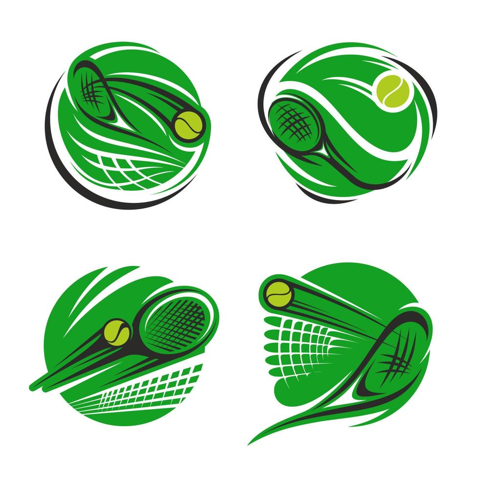 tennissportsymbol mit ball, schläger und netz vektor