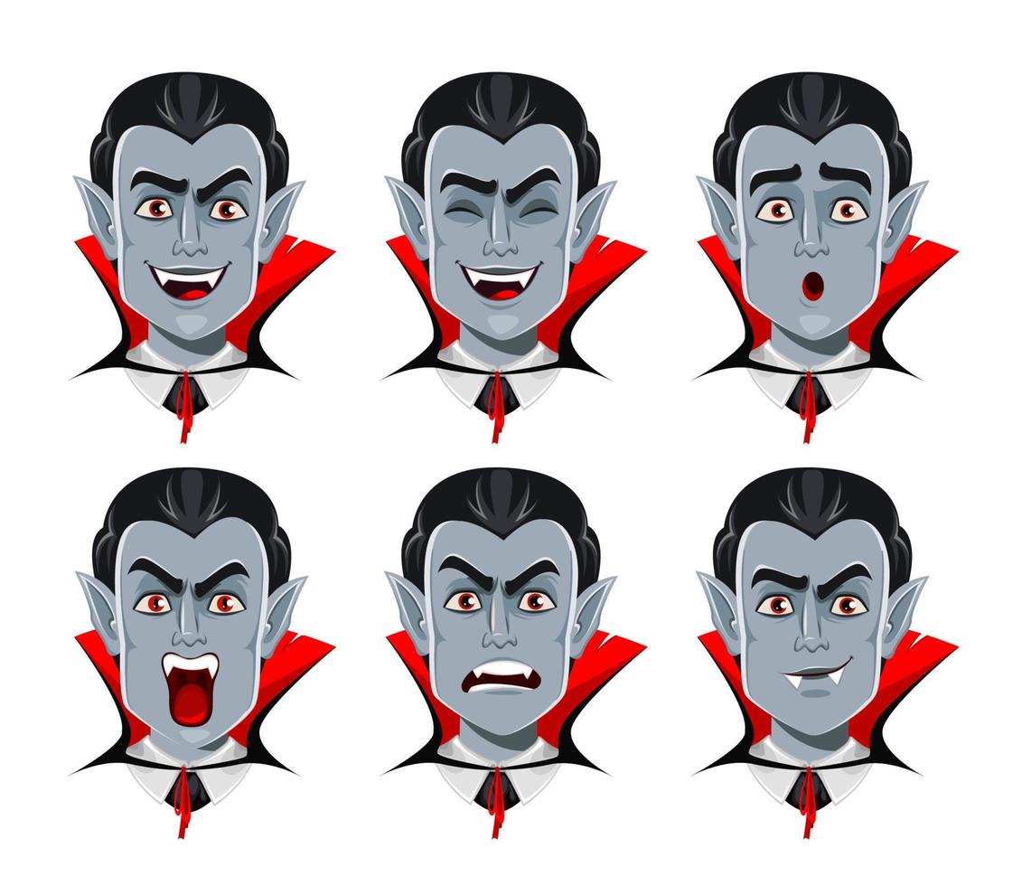 Vampir-Emotionen. verschiedene Gesichtsausdrücke vektor