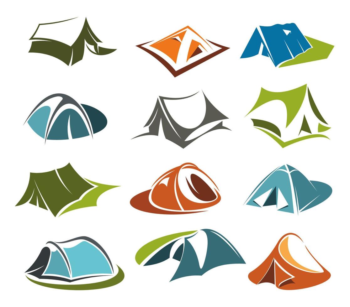 vektor tält ikoner camping webbplats berg äventyr