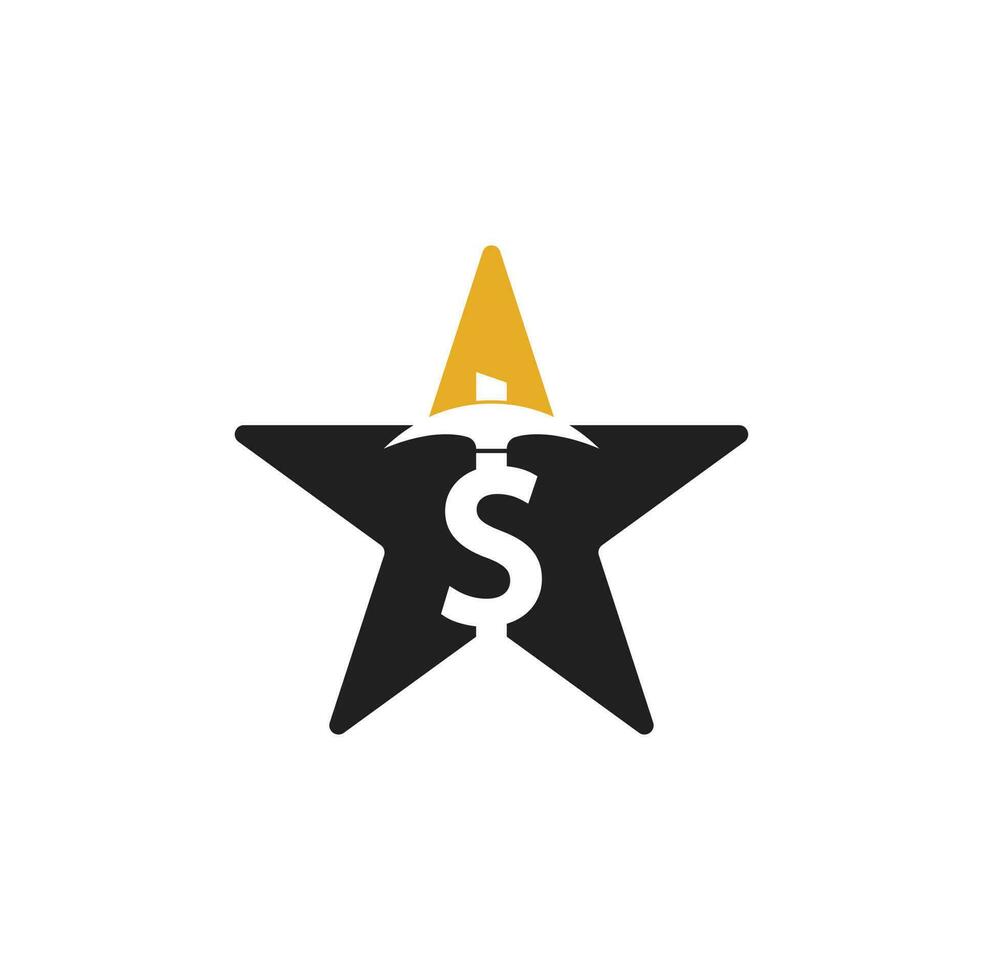 Bergbau-Sternform-Konzept-Logo-Design. Designvorlage für das Logo der Bergbauindustrie. Dollar-Bergbau-Logo-Vektor-Illustration vektor