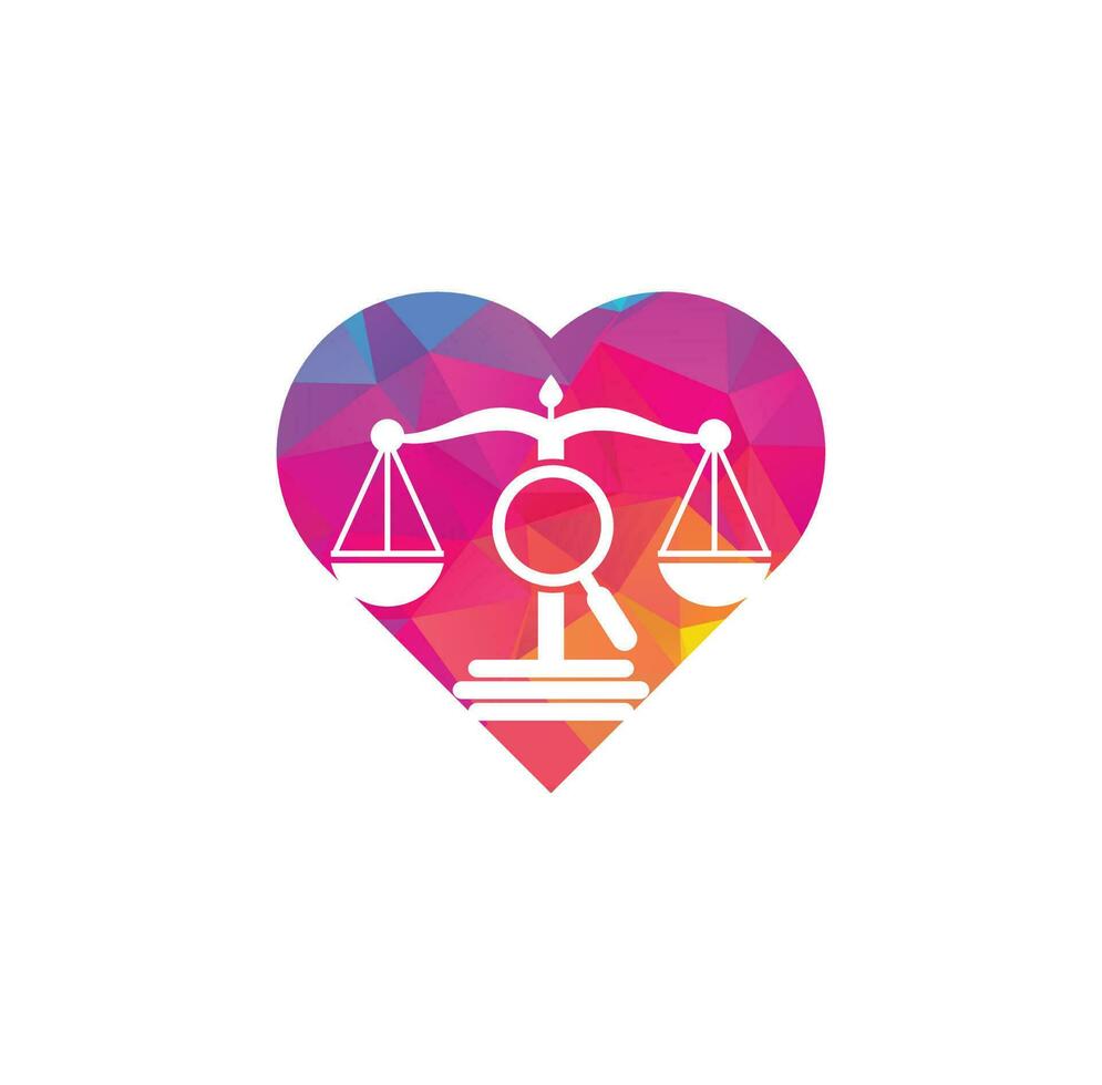 Finden Sie Gerechtigkeitsherz-Logo-Vektorvorlage, kreative Logo-Design-Konzepte für Anwaltskanzleien. Logo der Anwaltskanzlei Lupe vektor