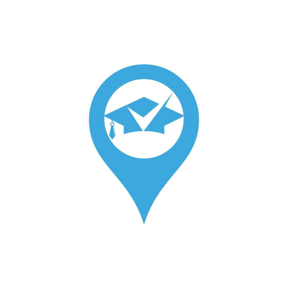 Graduierungshut und Check-GPS-Shape-Konzept-Logo-Design. bildungslogodesign und häkchenlogo. vektor
