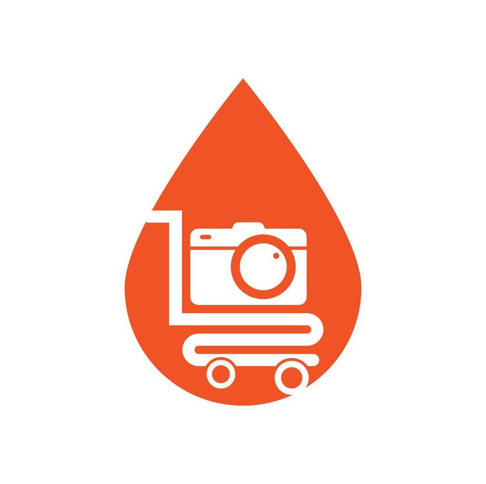 Kamera-Shop-Drop-Shape-Konzept-Logo-Vektor-Symbol. Einkaufswagen mit Designvorlage für das Logo des Kameraobjektivs. vektor