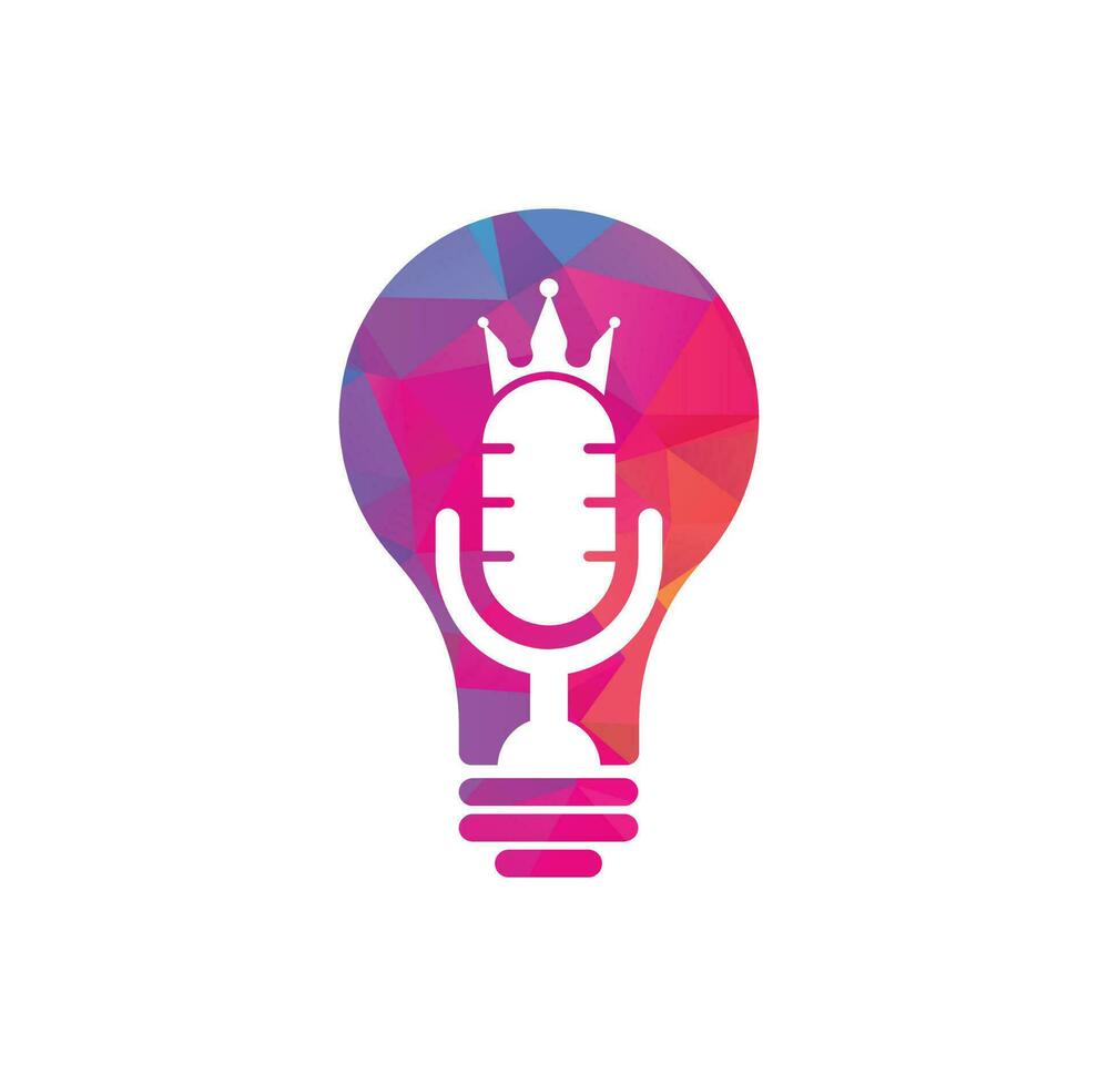 podcast kung och Glödlampa form vektor logotyp design. kung musik logotyp design begrepp.